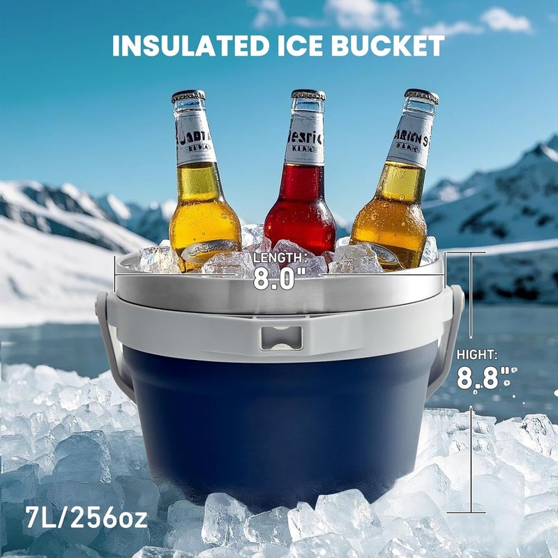 COKTIK 7L Insulated Ice Bucket with Lid，Double Wall Vacuum Stainless Steel Beverage Bucket Keeps Frozen Longer，Holds 6 Longnecks or 3 Bottles of Wine，for Cocktail, Champagne, Large Parties(Navy) - Image 3